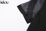 Kliou Mesh Patchwork Jumpsuits Women Fashion Skinny Short Sleeve Zipper Elastic Cleavage Rompers Streetwear Female
