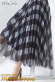 Cute Plaid Tulle Skirt Women Fashion Korean School Checked High Waist Pleated Maxi Skirt Female For Spring Summer QH2227-Outfit