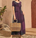 Woherb 2023 New Vintage Loose Waist Pocket Dress Casual Plaid Print Patchwork Women's Dress-Outfit