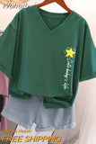Oversized T Shirts 100% Cotton Plus Size T Shirt Summer Top Tees Letter Printed V Neck L-6XL Short Sleeve Tshirt Women-Outfit