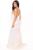 Formal White Sequins Strap Evening