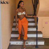 Kliou Pleated Woven Skirt For Women Harajuku Sexy Oversized Casual Clothing Irregular Shape Side Lace Casualwear Female