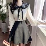 Women's Cute Bow Tie Tops Preppy Style Vintage Japan Korea Design Single Breasted Button Elegant Formal Red Black Shirts