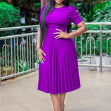 Plus Size Short-Sleeved Pleated Solid