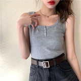 Colors Tanks Women Solid Basic Button Korean Style Chic Trendy Popular Leisure All-match Streetwear Female Crop Top Summer