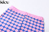 Kliou Aesthetic Polka Dots Print Two Piece Set Women Casual O-neck Half Sleeve Slim Fit Tops+Fashion Streetwear Hipster