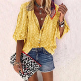 2021 New Fashion Daisy Floral Print Shirts Women V Neck Long Sleeve Button Tops Casual Loose Plus Size