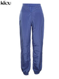 Solid Smooth Women Pants Hipster Unique Design V-Shape Side Zipper Trousers Loose Elastic Waist Female High Street