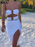 Kliou Draw String Maxi Dress Women Sexy Slash Neck Backless Bodycon Vestido Hot Female Body-shaping Streetwear Summer