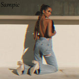 Harajuku Casual Women Long Summer Y2K Hollow Out High Waisted Pants 2021 90s Korean Fashion Wide Leg Trousers
