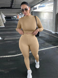 Kliou fashion tracksuit women turtleneck full sleeveless crop top+leggings matching set stretchy sporty fitness casual