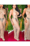 Mesh Stacked Maxi Dress See Through Sexy Women New Fashion Sleeveless Backless Spaghetti Strap Female Clubwear Skirts 928-1-Outfit