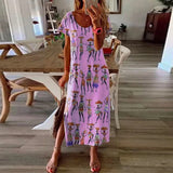 Summer Long Dress Women Casual Patchwork Bohemian Print Short Sleeves Dresses For Women V Neck Plus Size Dress Women