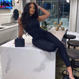 Kliou new jumpsuit women elastic hight casual fitness sporty rompers sleeveless zipper activewear skinny summer