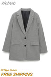 Women Casual Veins Blazers Suit Coats 2023 Autumn Houndstooth Single Breasted Female Elegant OL Blazer Outerwear Cloth-Outfit