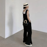 Simple Jumpsuits Women Loose Draped Wide Leg High Waist Casual Streetwear Overalls Side-slit Female Trendy Korean