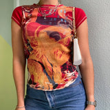 Retro Tie Dye Graphic Print T-shirt E-girl Gothic Women Short Sleeve Slim Fit Crop Top Female Summer Basic Sweats