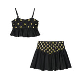 Women's Clothing INS Buckle Eye Decoration Sling Suit + Short Skirt