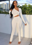Sexy Ruched V-neck Long Sleeve Top and Match Pants Set Yoga