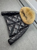 Winter Puffer Jacket Women Hooded 90% Duck Down Coat Short Female Shiny Glossy Feather Parkas Huge Real Raccoon Fur-Outfit