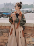 New Fashion Women's Trench Coat Colorblock Long Double-Breasted with Belt Lady Windbreaker Spring Autumn Outerwear
