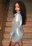 Deep-V Sexy Metallic Long Sleeve Mini Club