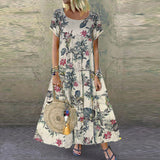 Explosion Women's Vintage Flower Printed Short Sleeve Round