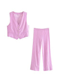 2023 Women Summer 2-Pieces Sets Casual Solid Linen Vests Coats and Trousers Female Elegant Street Two Suits Clothing-Outfit