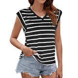 2024 New Women's V-Neck Solid Color Rotator Sleeve Casual Vest T-Shirt-Outfit