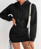 Sexy Wind Breeze Drawstring Design Hooded Bag Long-Sleeved Dress