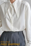 Long Sleeve White Shirt Women Autumn Winter New Fashion Office Satin Blouse Women Clothes Loose Chic Collar Tops 18015-Outfit