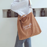 Women Corduroy Shoulder & Crossbody Bags Female Eco Cloth Handbag Large Capacity Zipper Totes Soft Embroidery Messenger