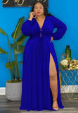Plus Size V-neck Long Sleeve Slit Maxi