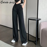 Wide Leg Pants Women Hollow Streetwear High Waisted Straight Trousers Women Bottoms Korean Blue Chic Y2k Pants Mom