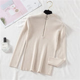 Zipper Women Sweater Autumn Pullover Knitted Jumper Long Sleeve Fashion Elegant Korean Chic Winter Female Blouse New