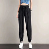 niche design sense fried street lattice beam foot sports casual pants women's spring and autumn loose high waist