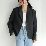 Single-Breasted Blazers Women 2023 Korean Fashion Long Sleeve Blazer Jacket Ladies Casual Temperament Cropped Suit Coat-Outfit