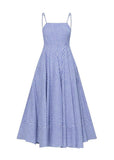 Woherb 2023 New Fashion Striped Print Waist Pleated Sling Dress-Outfit
