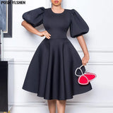 A-line Dress African Dresses for Women 2023 Elegant Short Lantern Sleeve High Waist Robe Africaine Femme African Clothes-Outfit