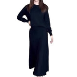 Woherb 2023 New Fashion Pure Color Round Collar Loose Casual High-Waisted Skirt Suit-Outfit