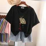100% Cotton L-5XL Plus Size T Shirt Print Short Sleeve Women's Top Japanese Summer Sweet Couple V Neck Oversize T Shirts-Outfit