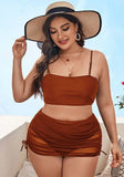 Solid Cover Up Skirt Plus Size Three Piece