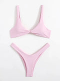 Solid Tie Sexy Bikinis Push Up Bikini 2021 Newest Padded Bra High Leg Bandage Swimsuit Female Swimwear Women