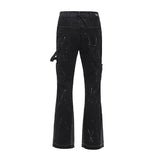 Street Retro Spotted Ink Contrast Color Flared Jeans Pants Male Wide Leg Plus Size Patchwork Ripped Denim