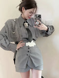 Grey Shirts + Skirt + Tie + Vest Suit Female 2022 Spring Dress Ladies Knitted Vests Layered Shirt Royal Sister Three-piece