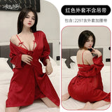 Night Swearing Suit Deep V Sexy Lace Perspective Sling Pyjamas Open Home Red Pyjamas Tempting