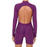 Woherb Collar Zipper Open Back Long Sleeve Onesie Dance Fitness Sports Onesie Sexy Tight Yoga Dress Woman-Outfit