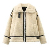 Women's French Stuffed Fur Integrated Biker Lamb Jacket Jacket-Outfit