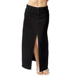 Fashion Woman Loose Slit Straight Leg Denim Skirt-Outfit