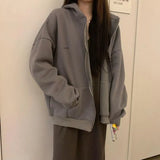 Up Hoodies Women Korean Style Solid Color Oversize Hooded Sweatshirt Jacket Casual Long Sleeve Loose Coats Girls Hoodie Tops